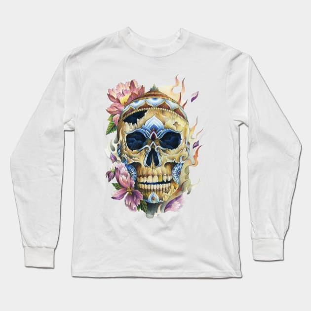 Halloween Skull Long Sleeve T-Shirt by Cardist